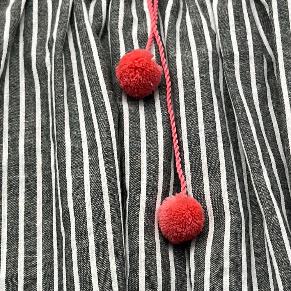 Velzera Embroidered Boho Tunic Gray Striped Pom Pom Blouse Lagenlook Top Small - Picture 8 of 15